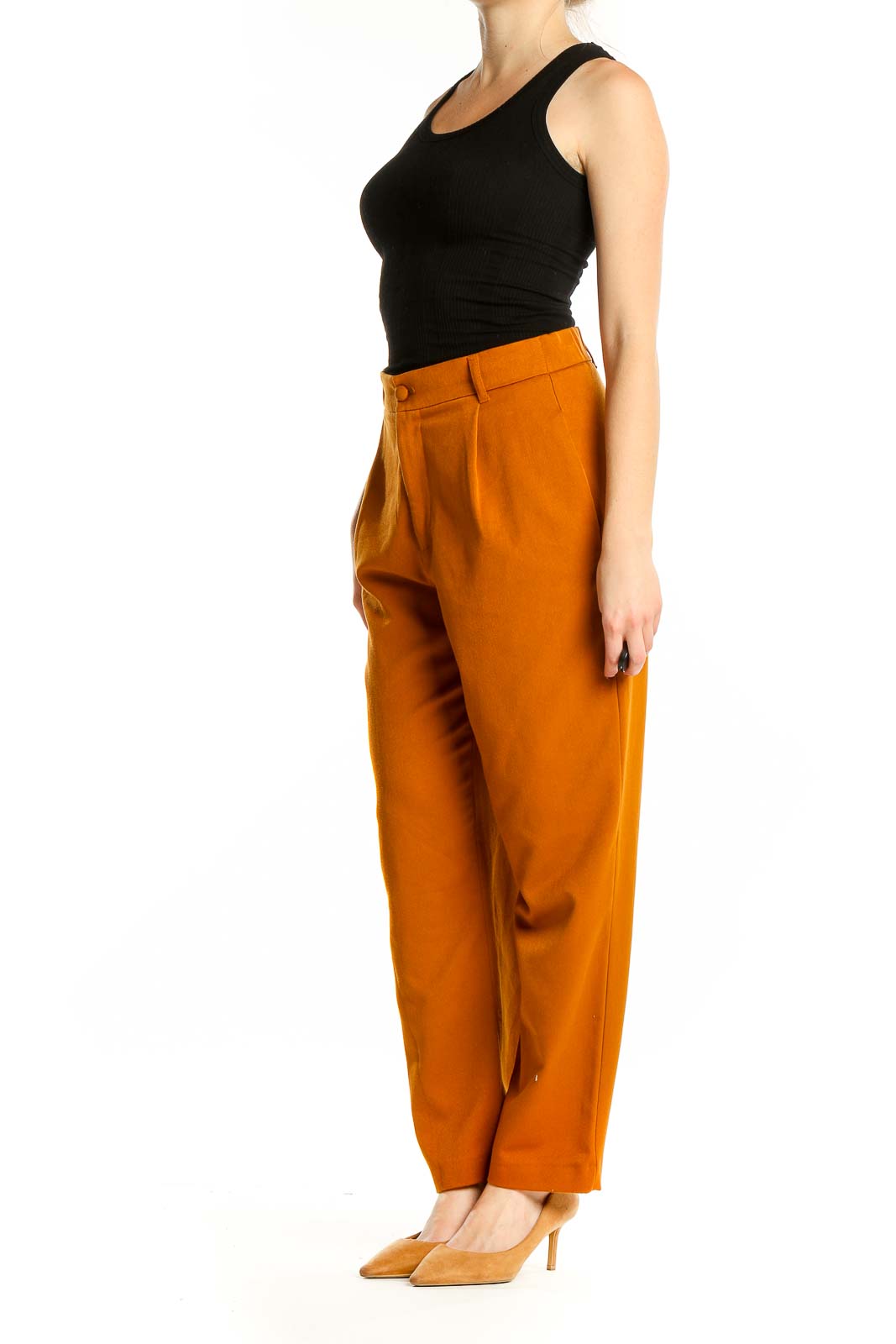Zara Orange High-Waisted Pleated Trousers | Stylish