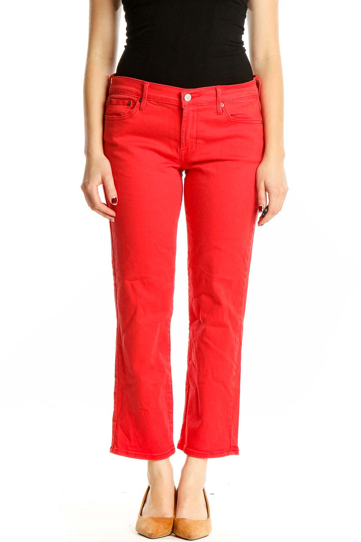 Red Straight Texture Pants