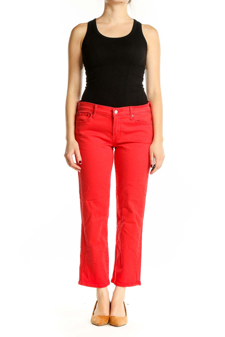 Red Straight Texture Pants