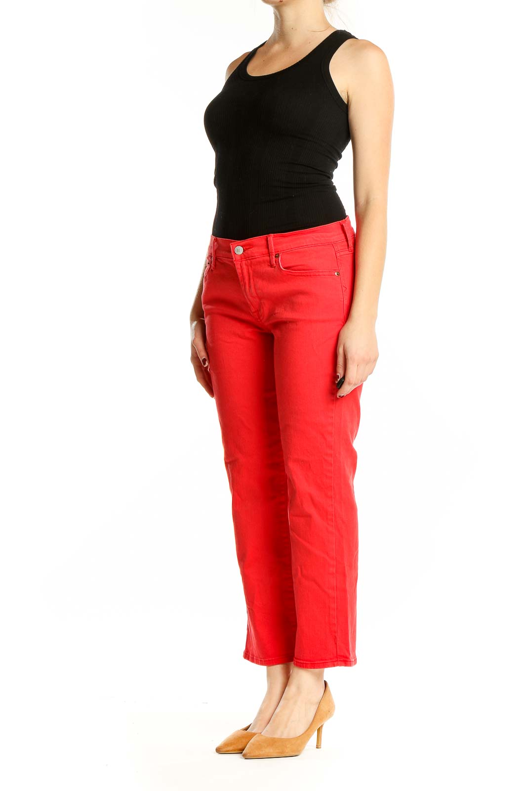 Red Straight Texture Pants