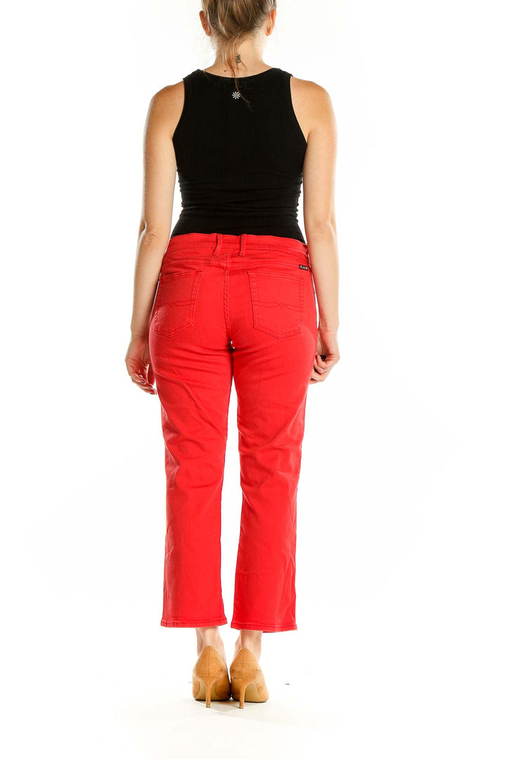 Red Straight Texture Pants