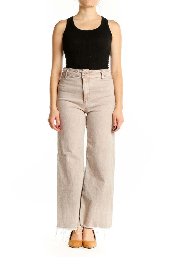 Beige High Waisted Wide Leg Jeans