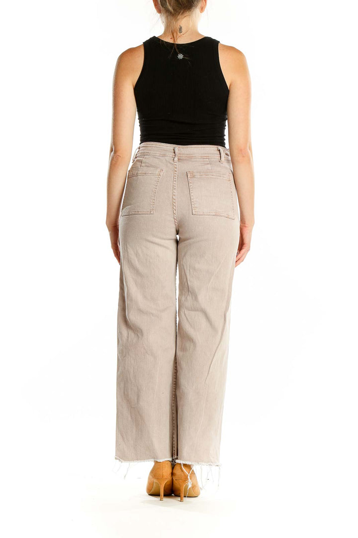 Beige High Waisted Wide Leg Jeans