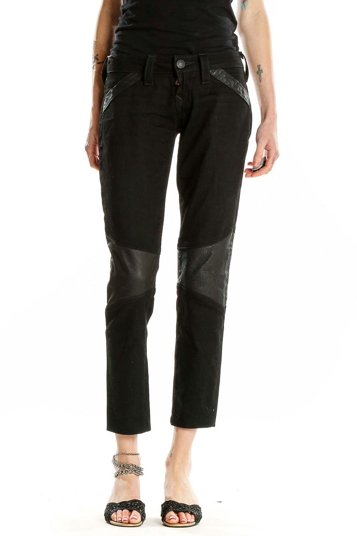 Black Leather Trim Jeans