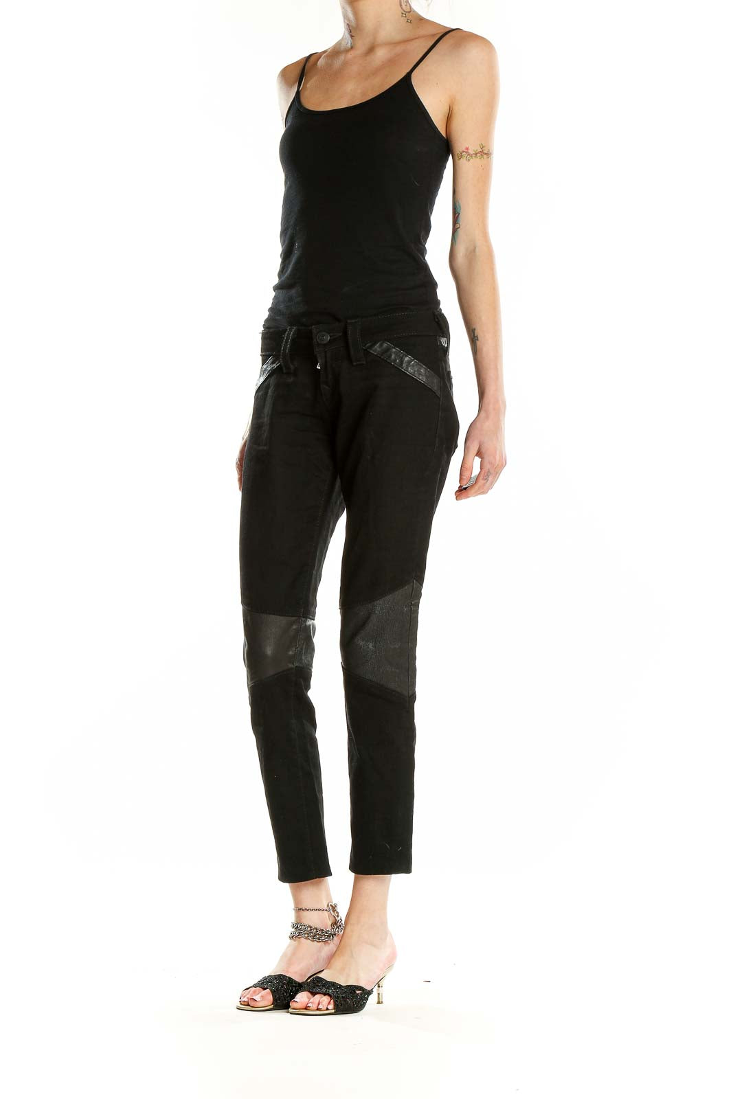 Black Leather Trim Jeans