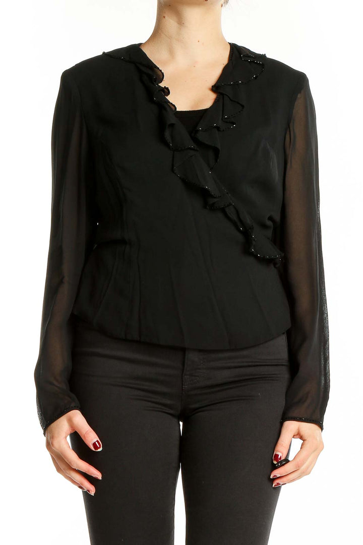 Black Wrap Sequin Blouse