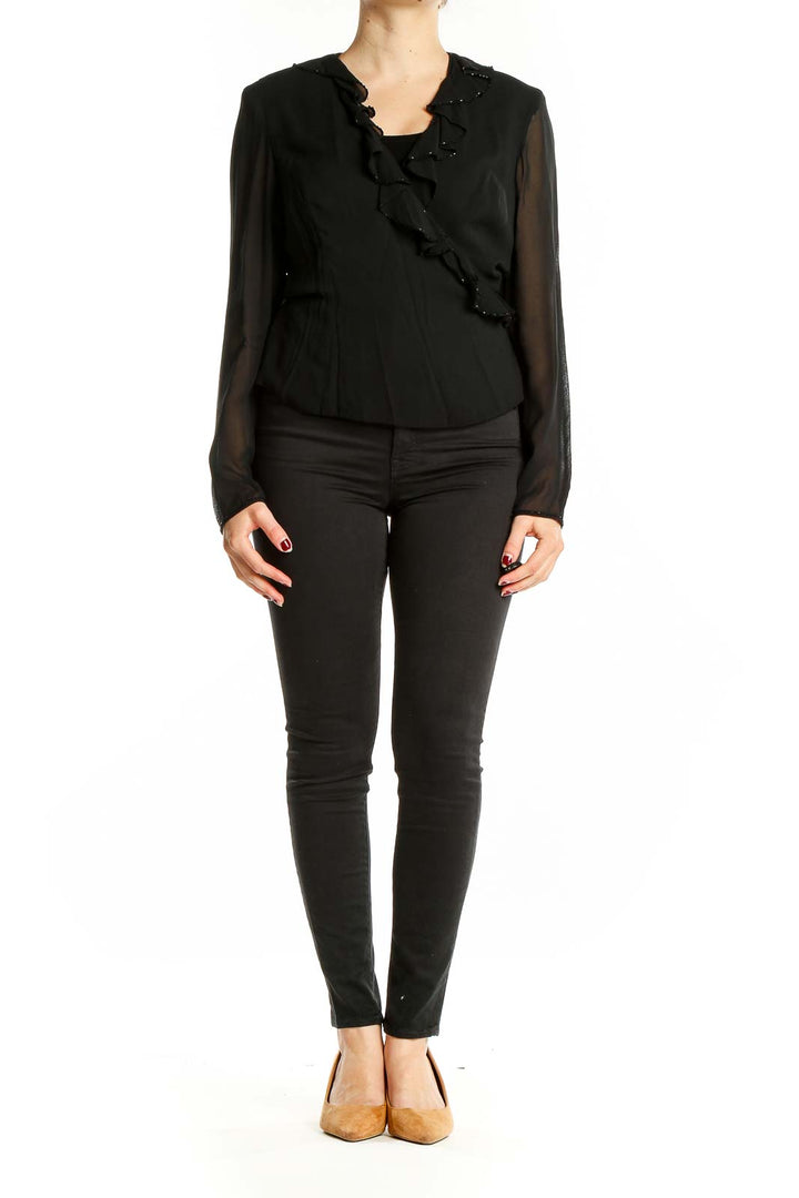 Black Wrap Sequin Blouse