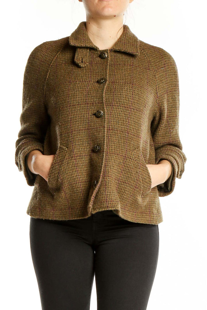 Brown Plaid Wool Shirt Jacket