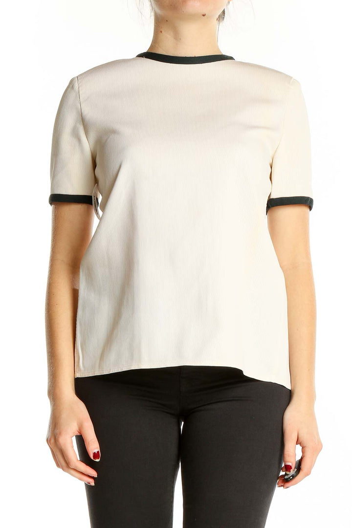 White Black Shorts Sleeve Ribbed Vintage Top