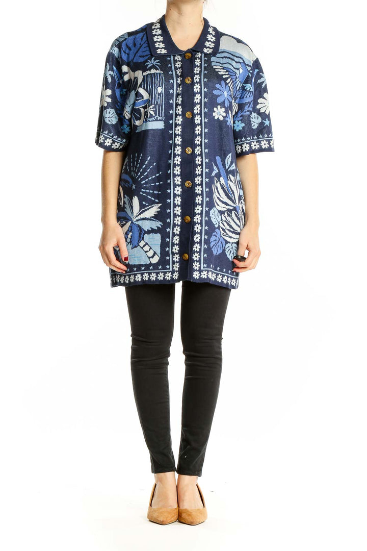 Blue Tropical Print Shirt