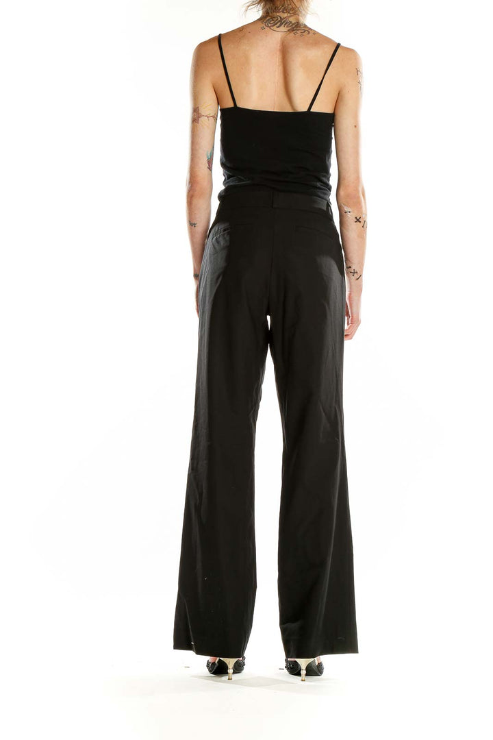 Back view of black wide-leg dress pants from Banana Republic