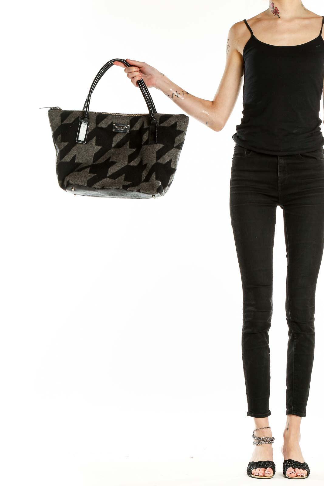 Black Houndstooth Printed Tote Bag