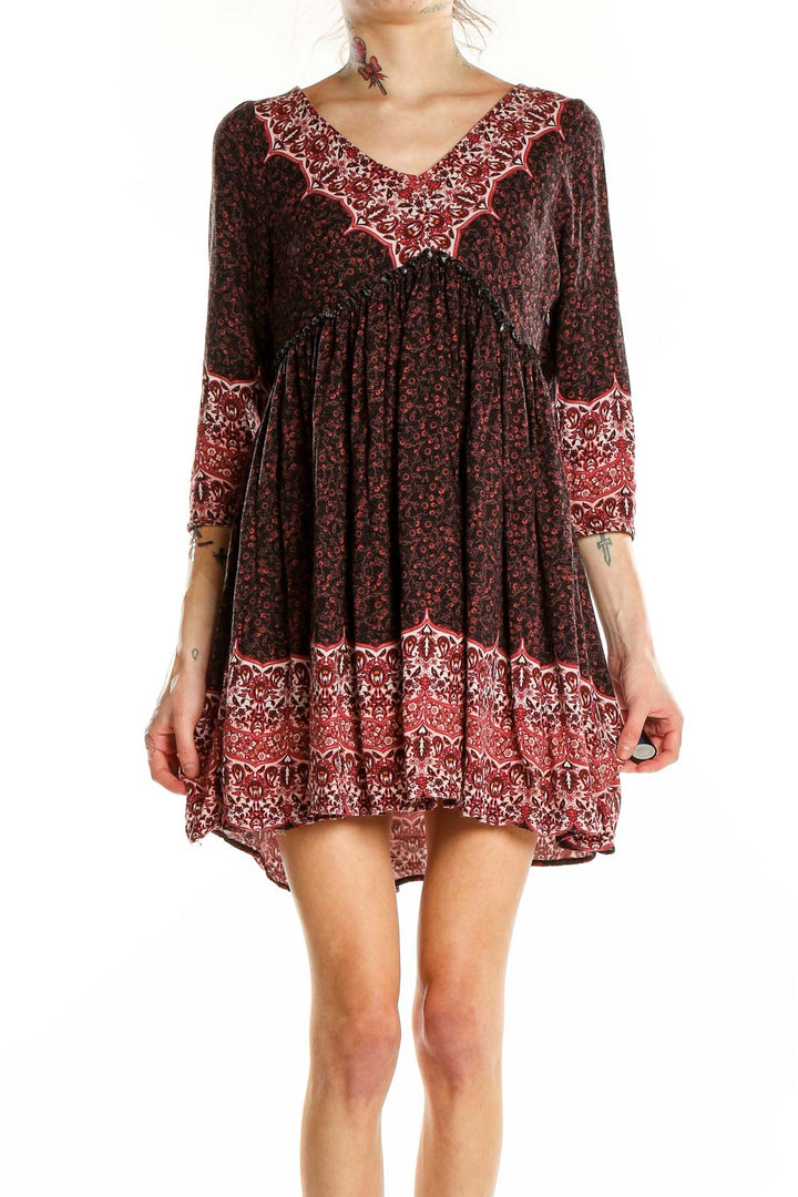 Red Purple Flare Bohemian Printed Dress