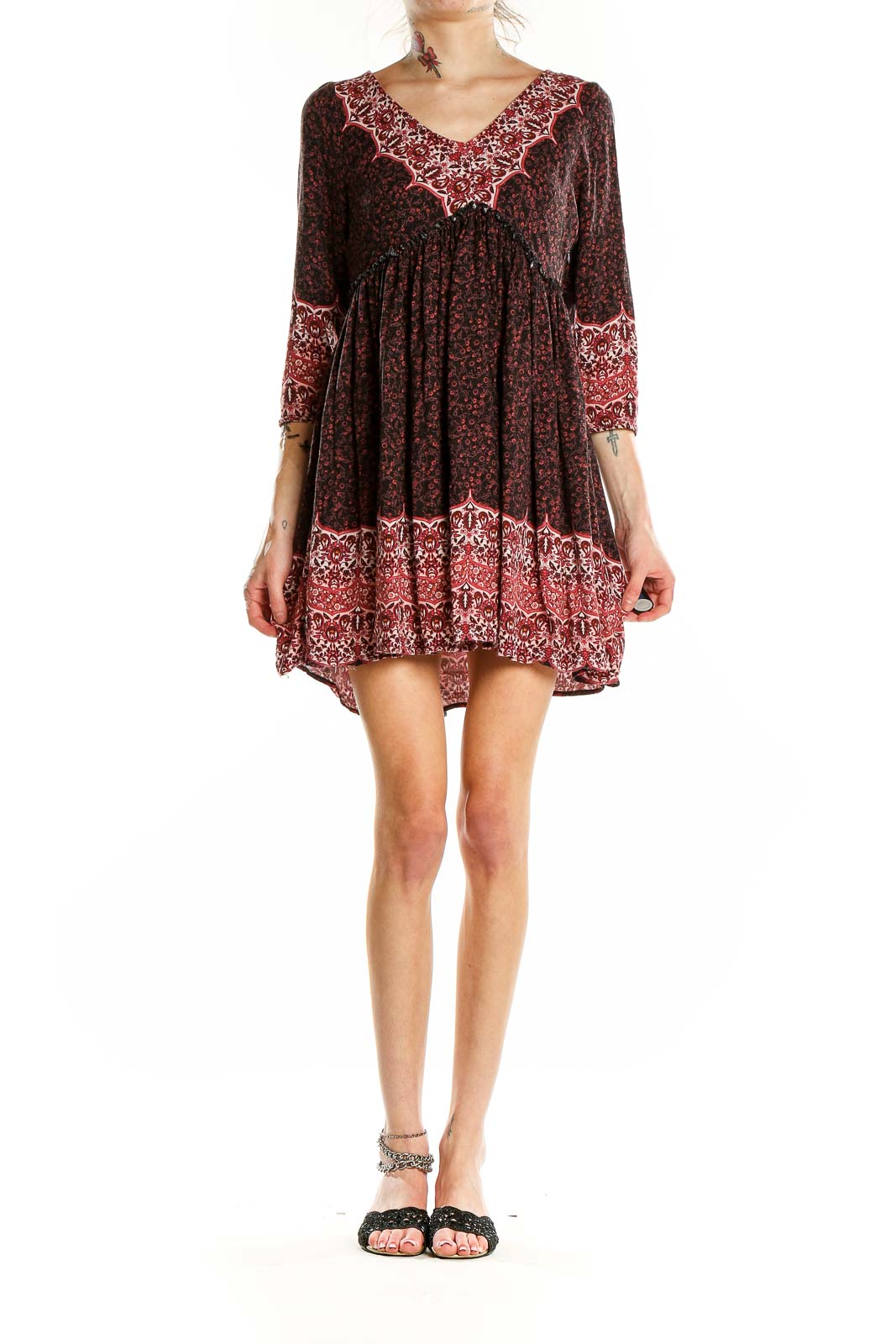 Red Purple Flare Bohemian Printed Dress