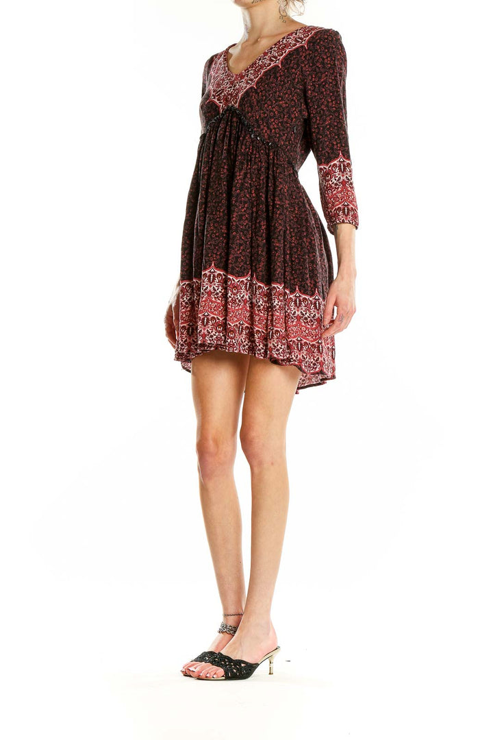 Red Purple Flare Bohemian Printed Dress