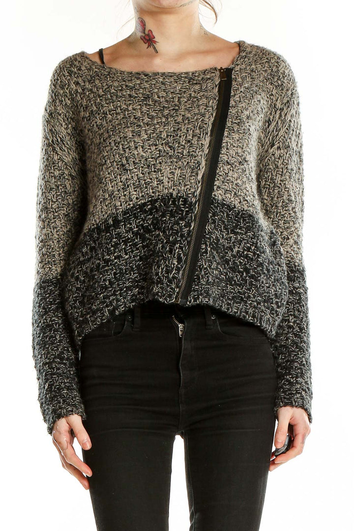 Gray Zip Up Texture Sweater