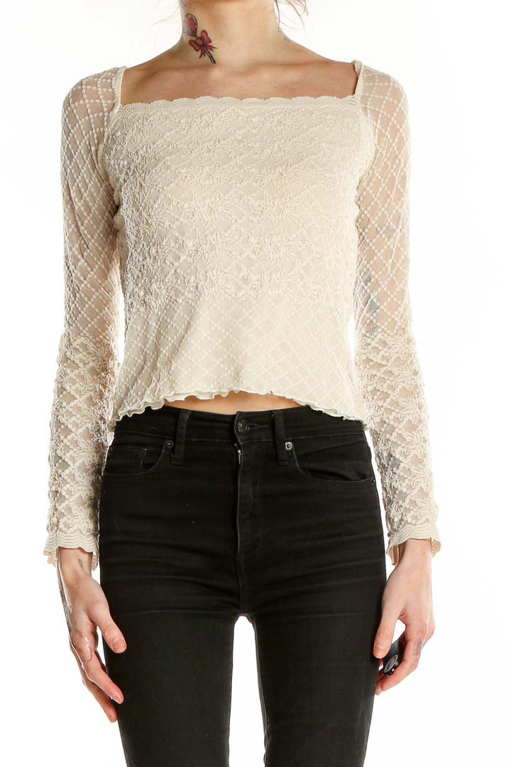 White Square Neck Lace Top