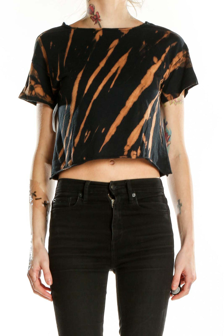 Front view of Life Clothing Co Black and Orange Tie-Dye Crop Top