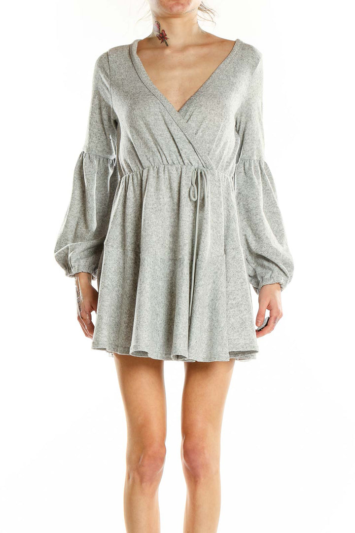 Gray Flare Long Sleeve Knit Dress