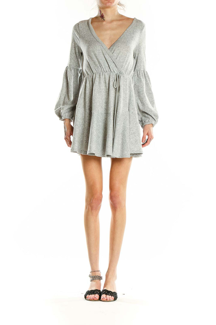 Gray Flare Long Sleeve Knit Dress