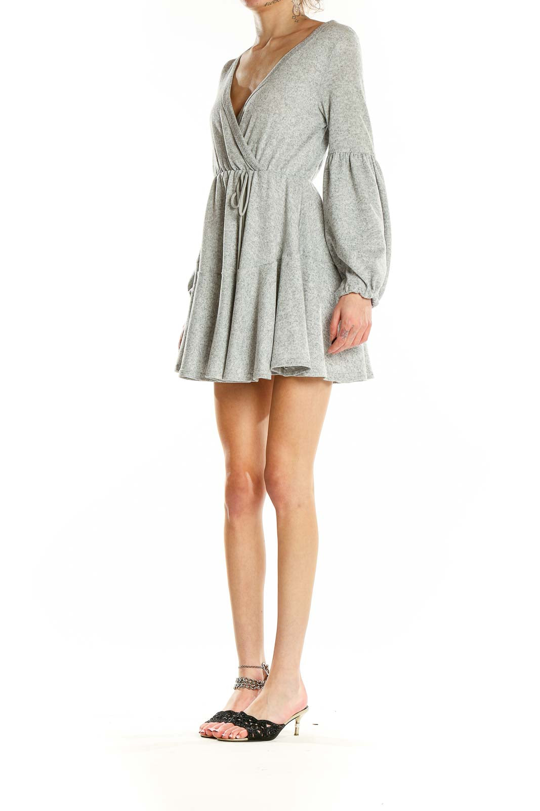 Gray Flare Long Sleeve Knit Dress