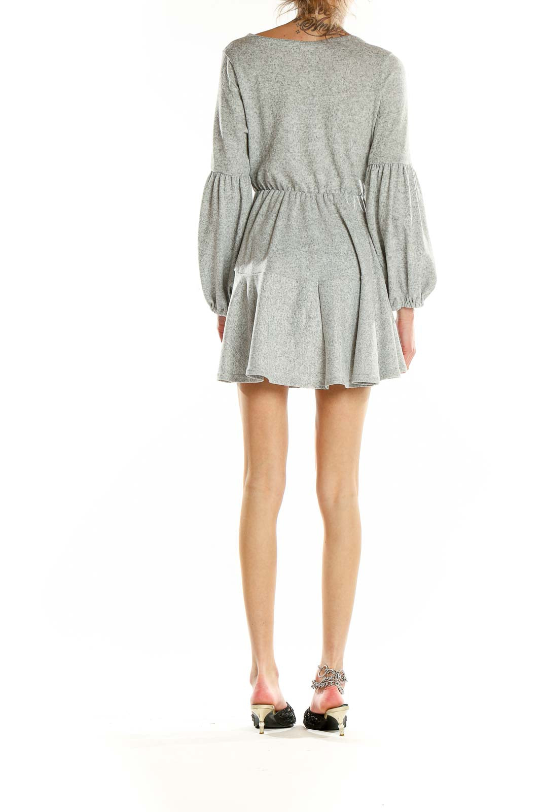 Gray Flare Long Sleeve Knit Dress