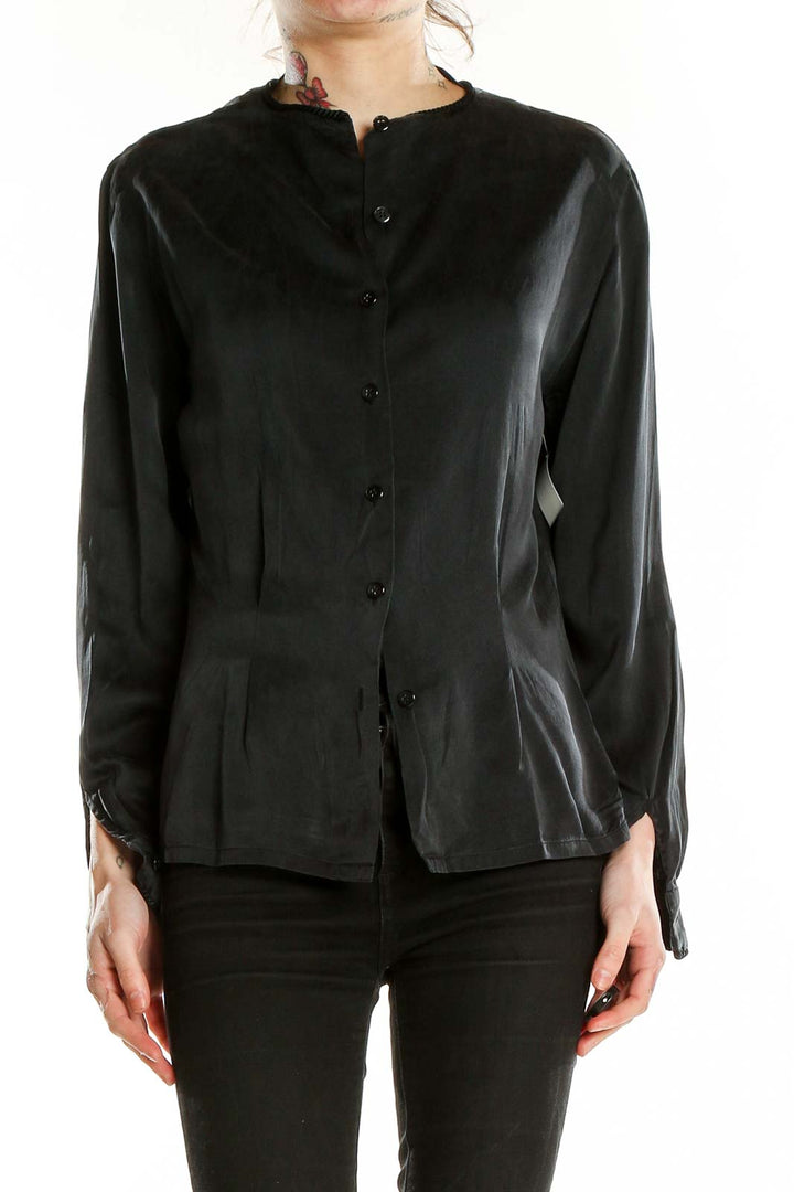 Black Silk Long Sleeve Blouse