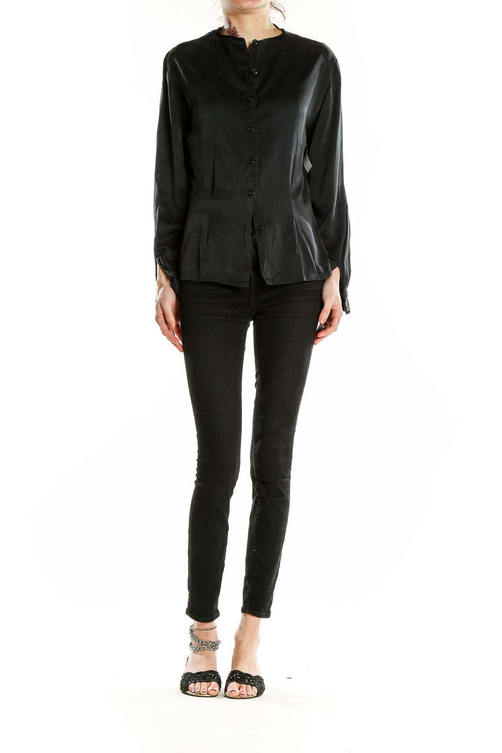 Black Silk Long Sleeve Blouse