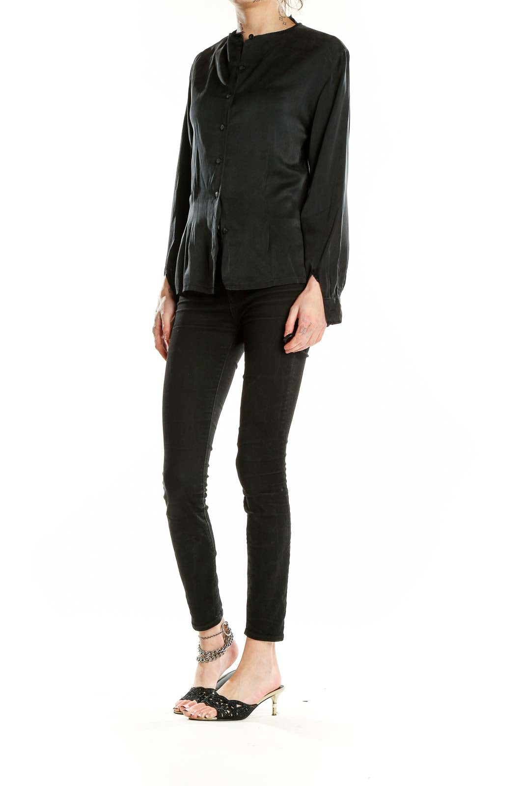 Black Silk Long Sleeve Blouse