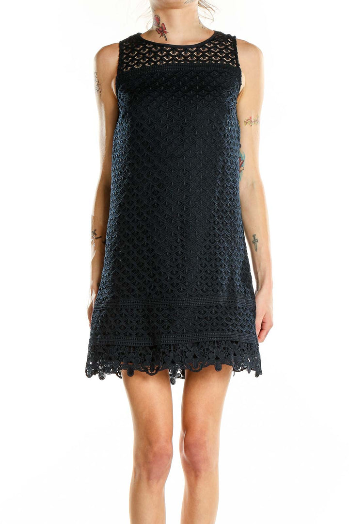 Blue Eyelet Lace A-Line Dress