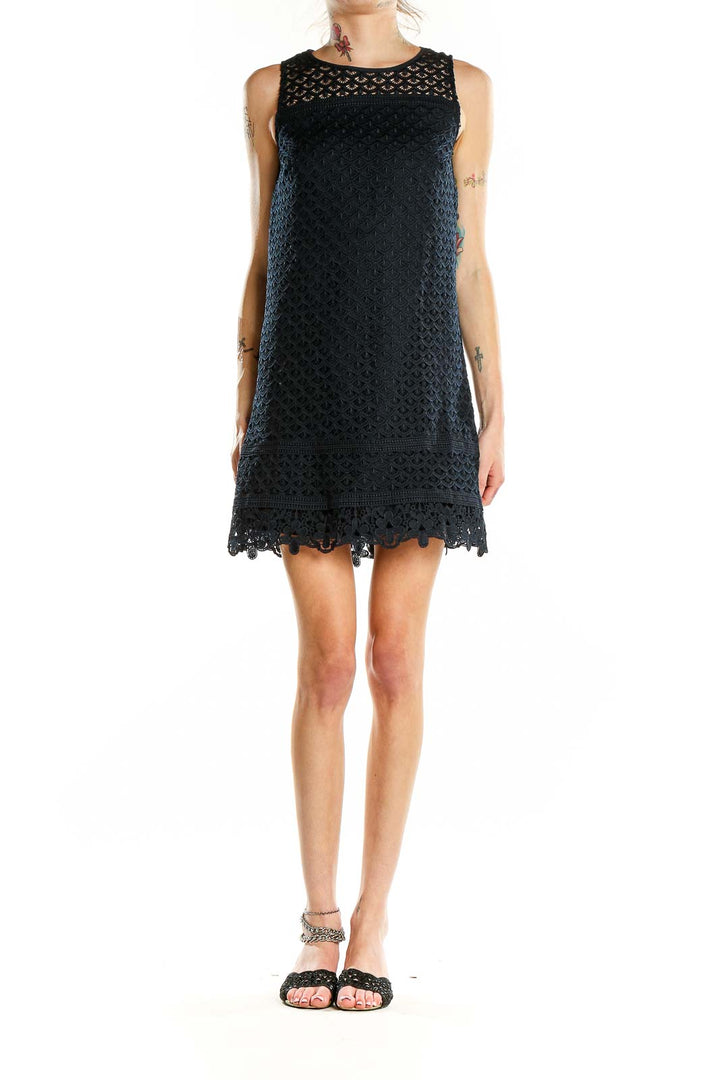 Blue Eyelet Lace A-Line Dress