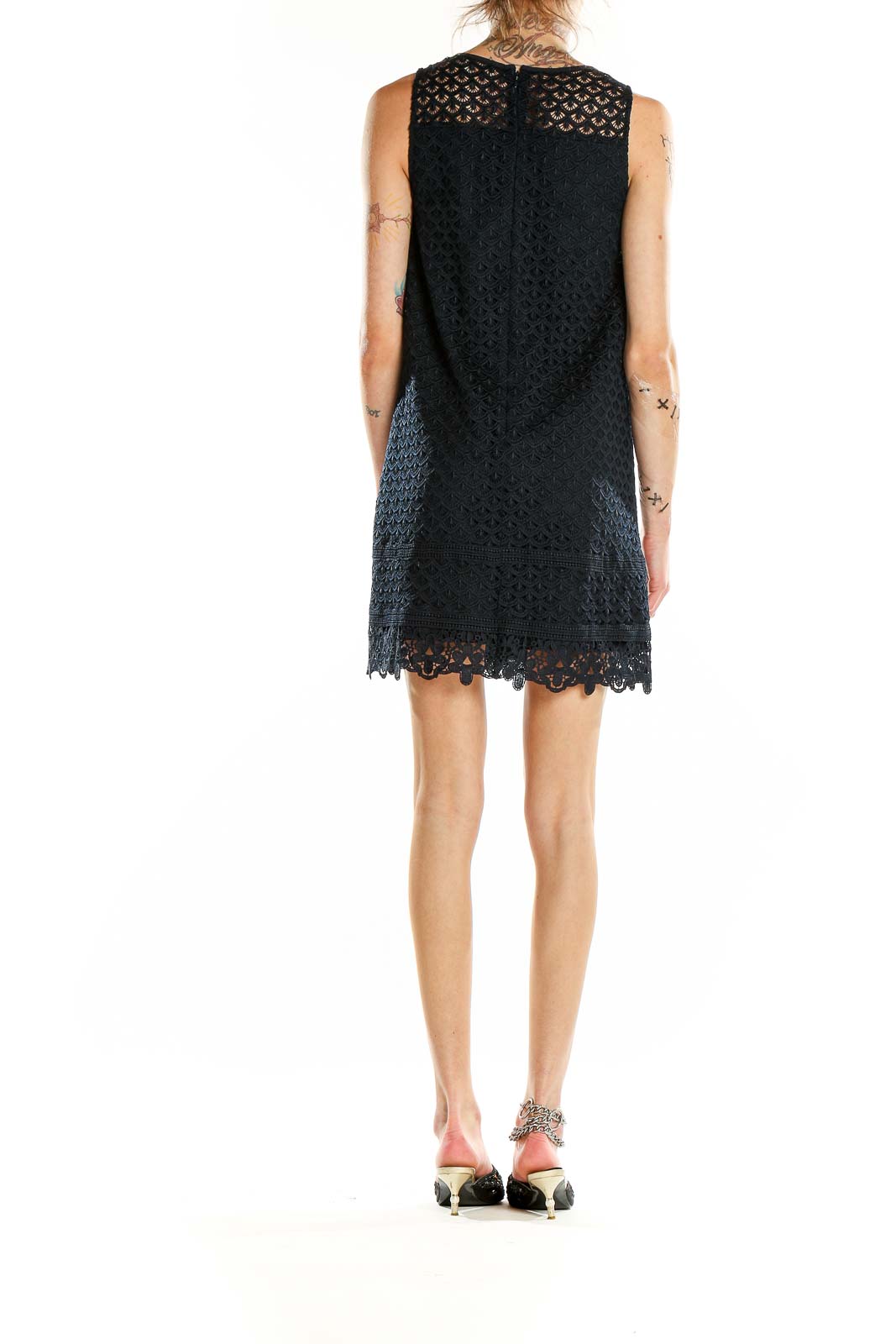 Blue Eyelet Lace A-Line Dress