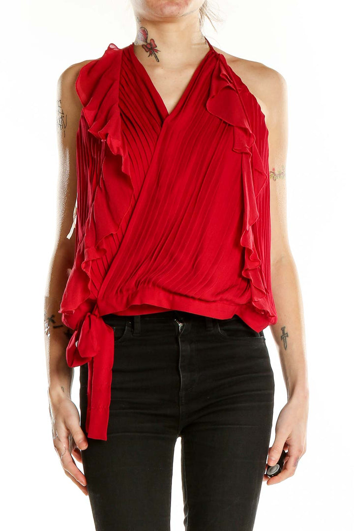 Red Halter Silk Blouse