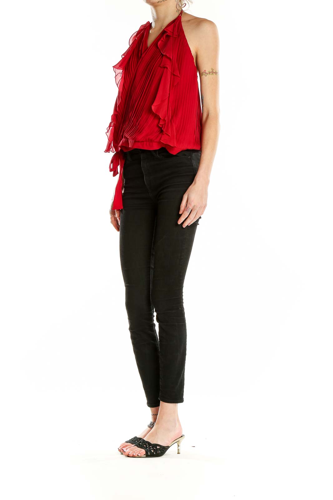 Red Halter Silk Blouse