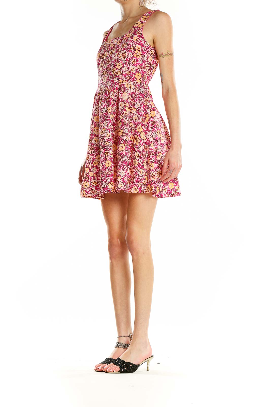 Pink Flare Floral Print Dress