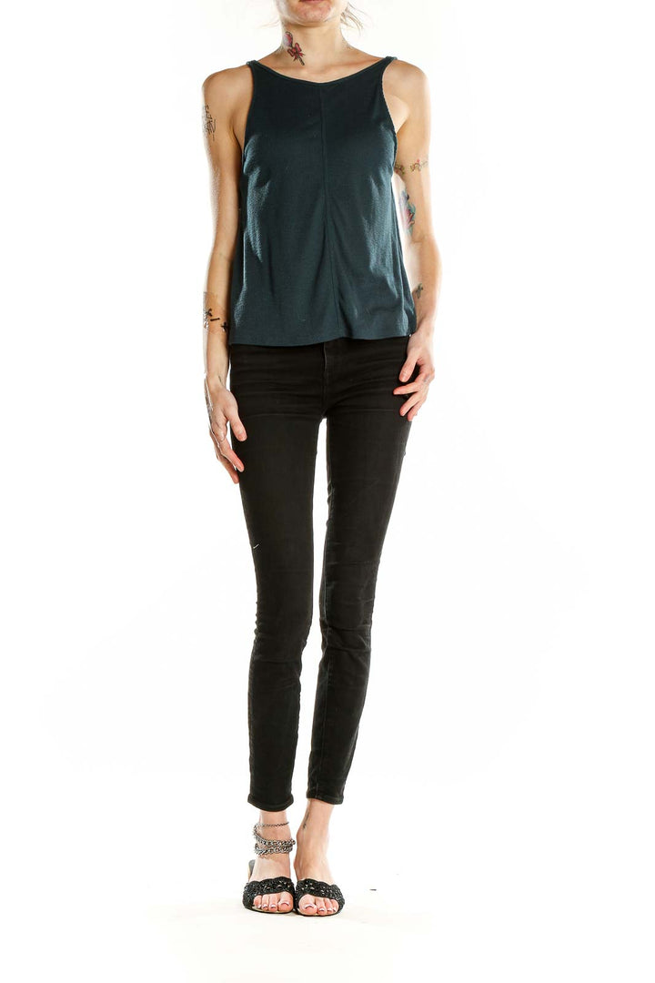 Front view of dark green ribbed tank top from Free People