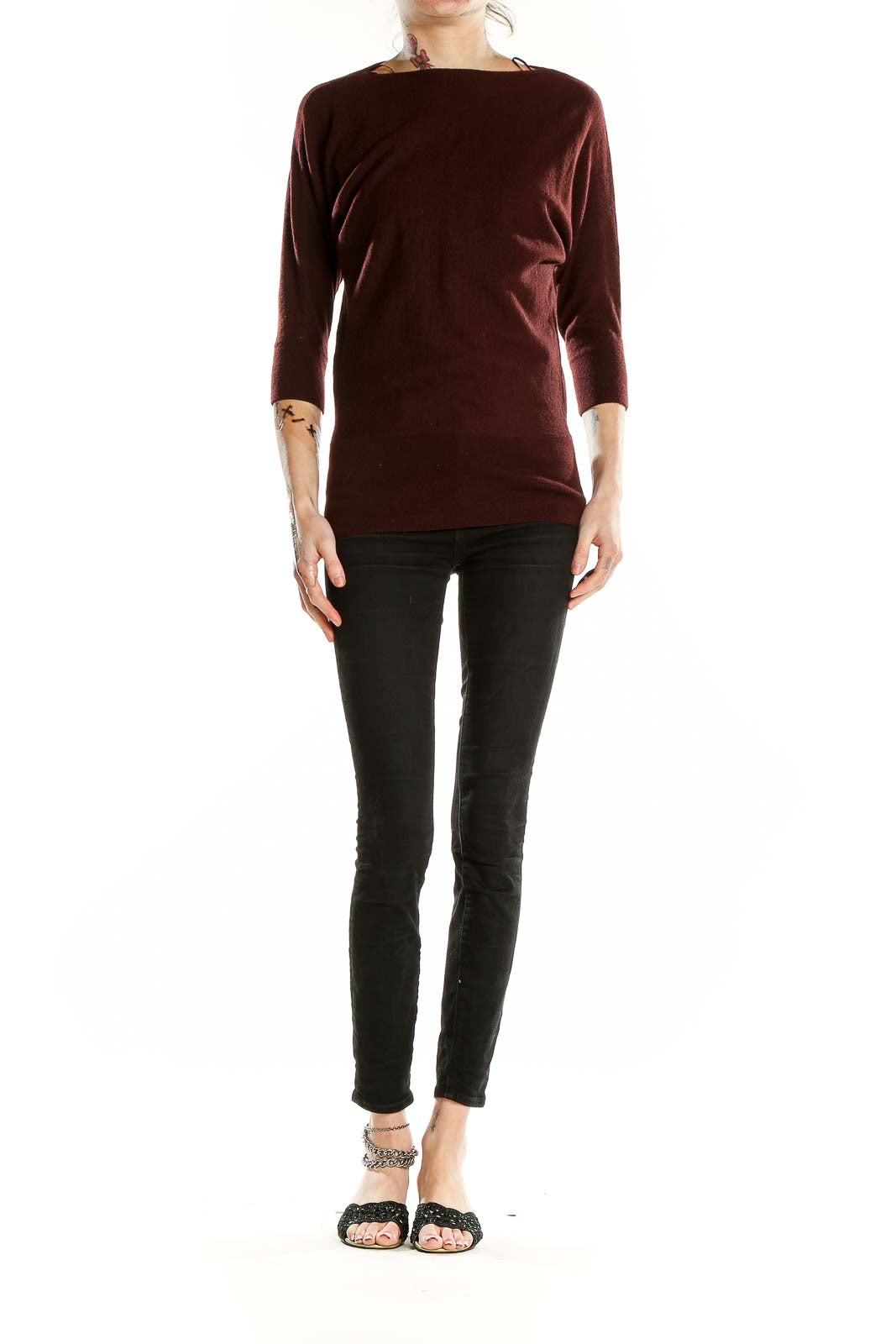 Burgundy Merino Wool Boatneck Sweatshirt