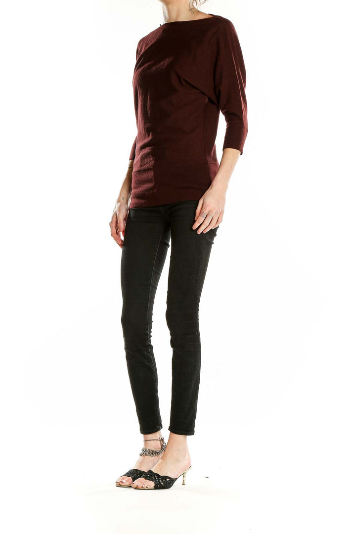 Burgundy Merino Wool Boatneck Sweatshirt