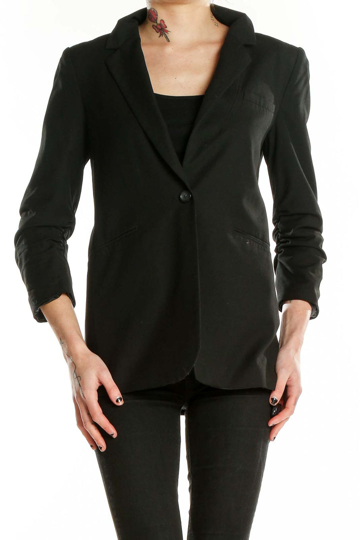 Black Single Breasted Notch Lapel Blazer