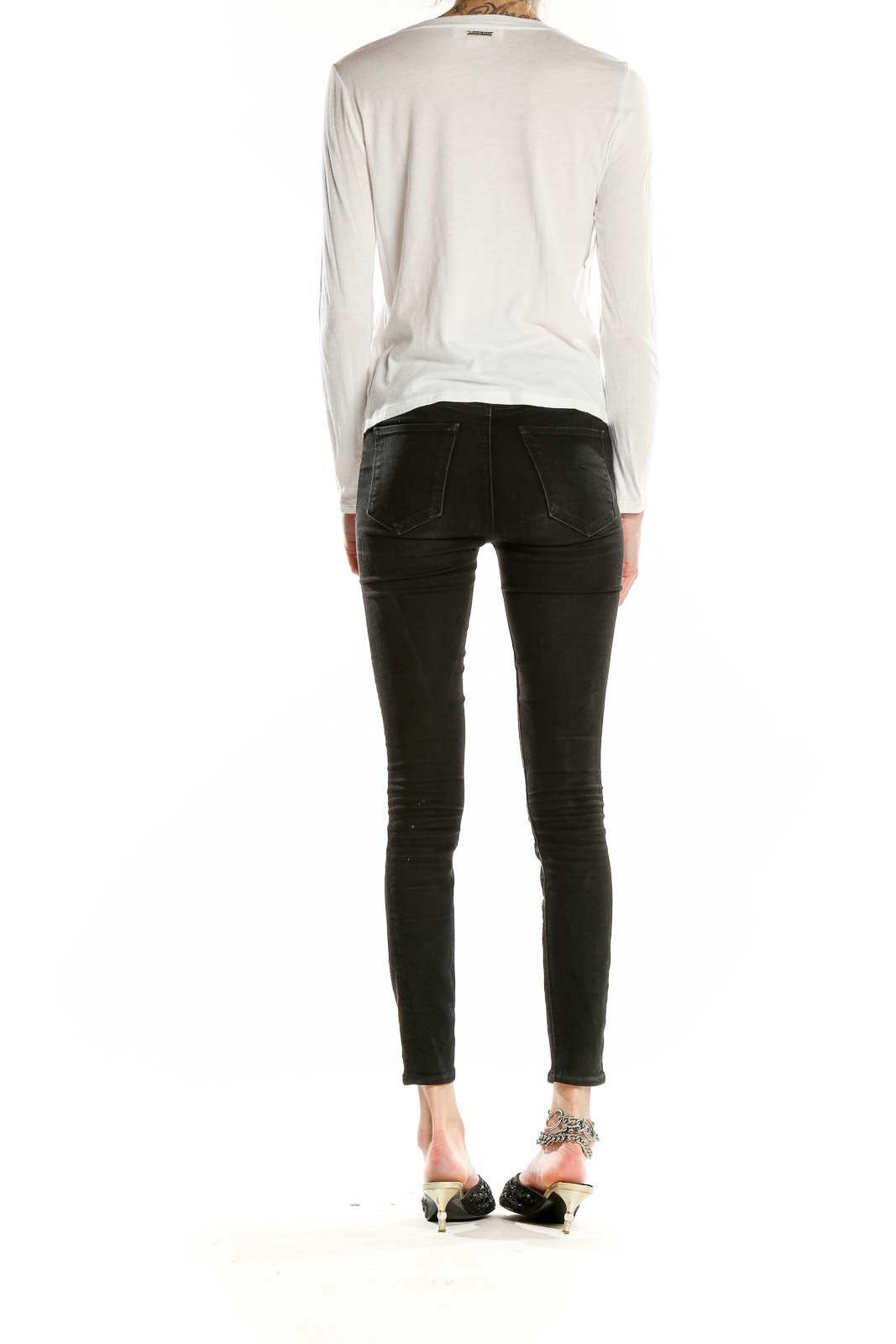 White Black Long Sleeve Sequin Shirt