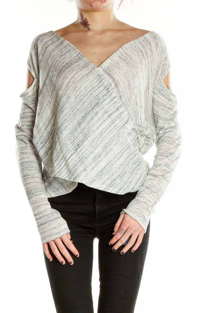 Gray Long Sleeve Cold Shoulder Wrap Top