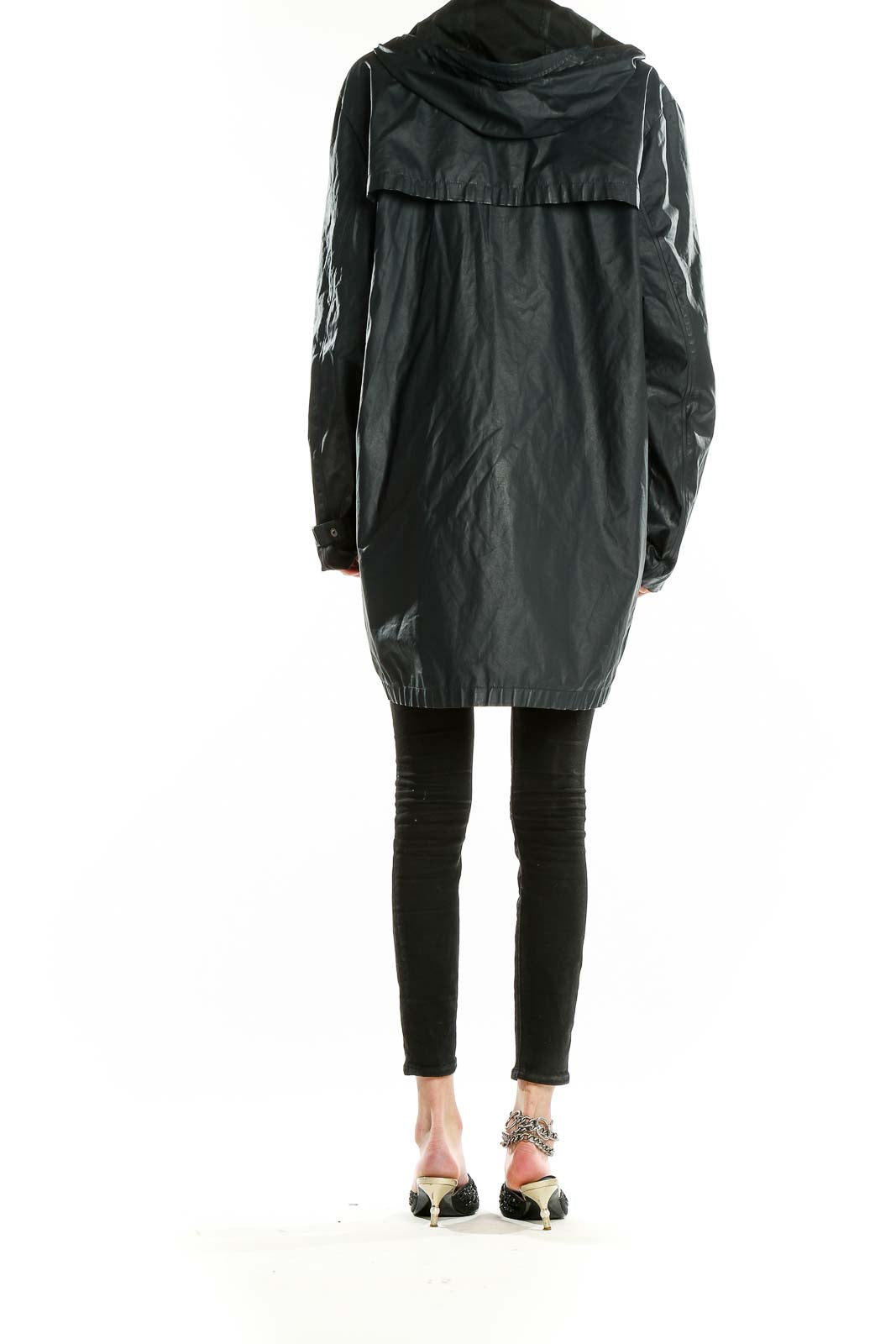 Back view of black Samsoe waterproof jacket showing length and fit