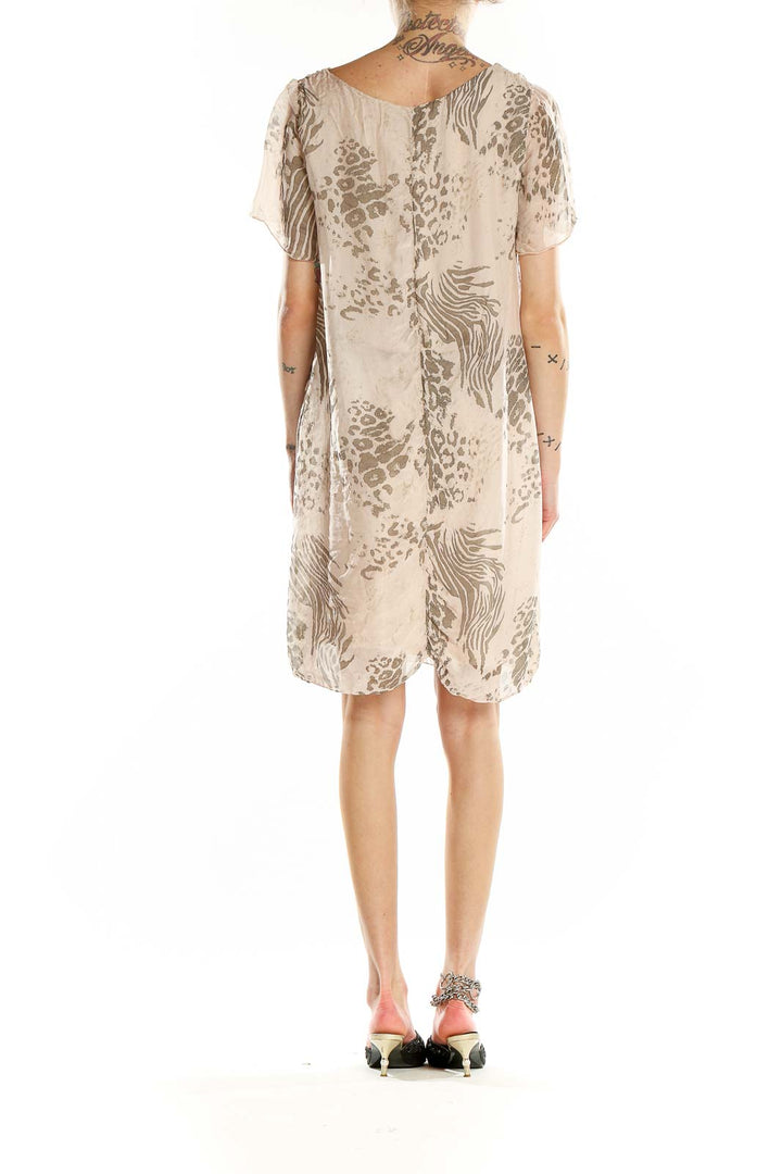 Back view of Elena Baldi beige animal print silk blend shift dress