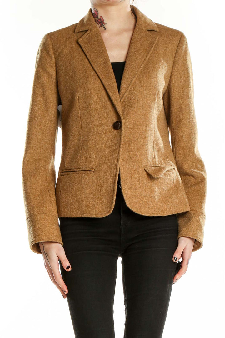 Brown Single Breasted Notch Lapel Blazer