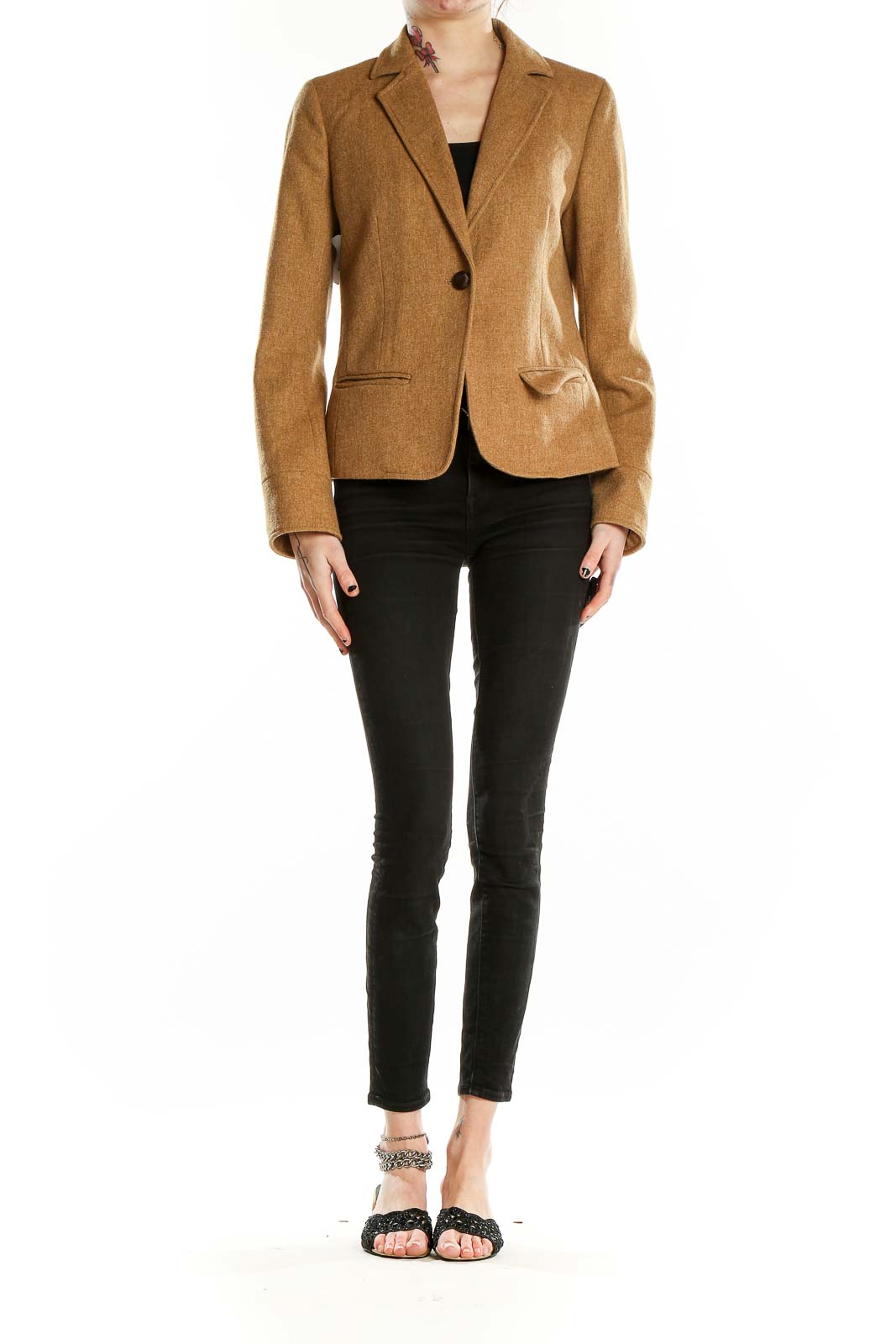 Brown Single Breasted Notch Lapel Blazer