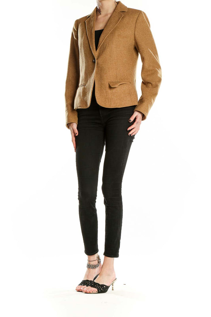 Brown Single Breasted Notch Lapel Blazer