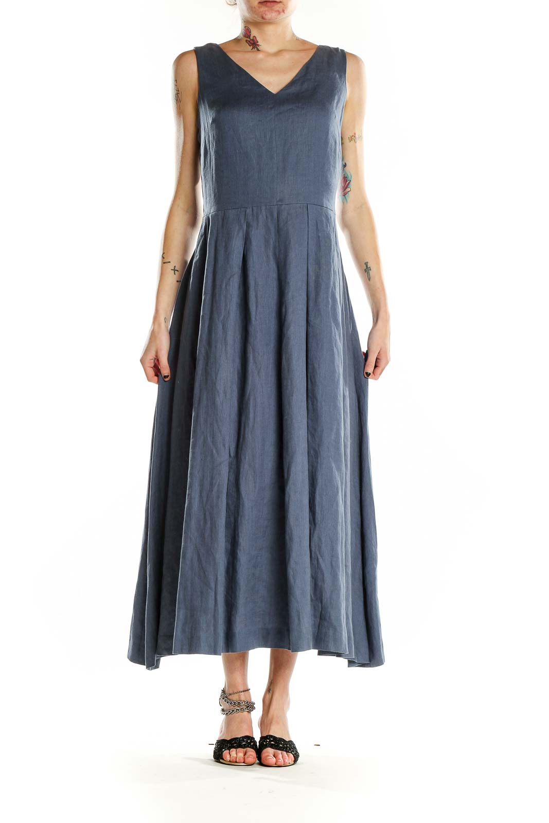 Blue Sleeveless Linen Maxi Dress