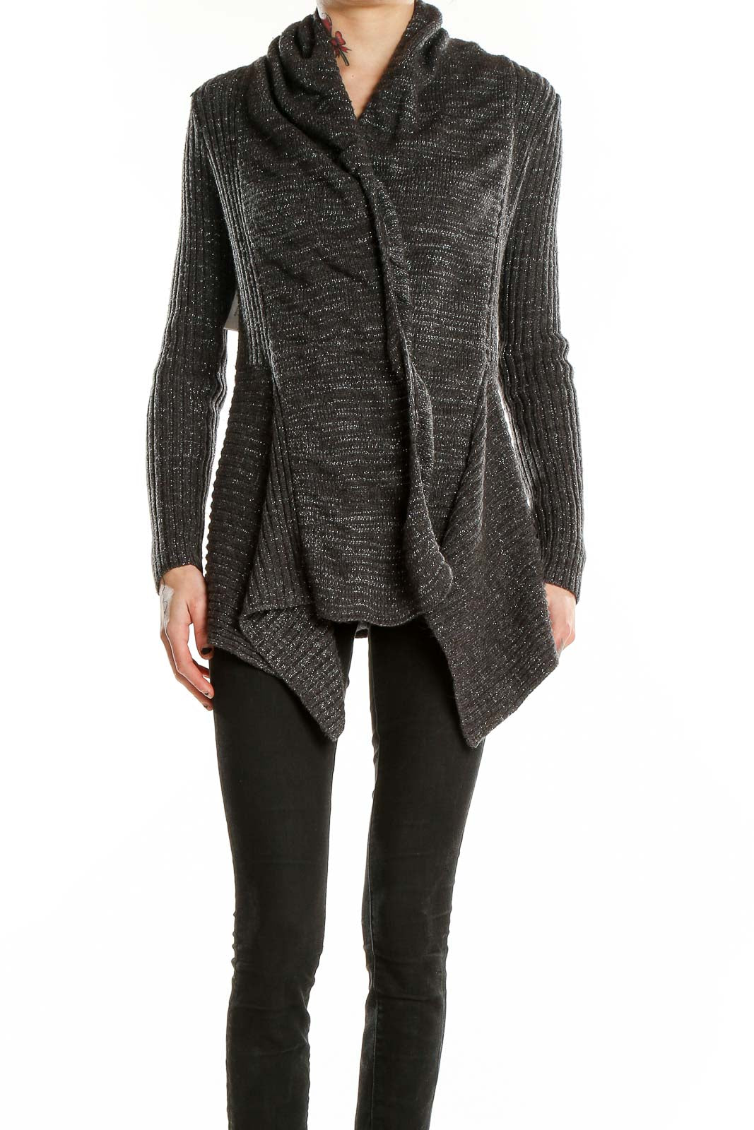 Romeo & Juliet Couture Charcoal Metallic Knit Cardigan