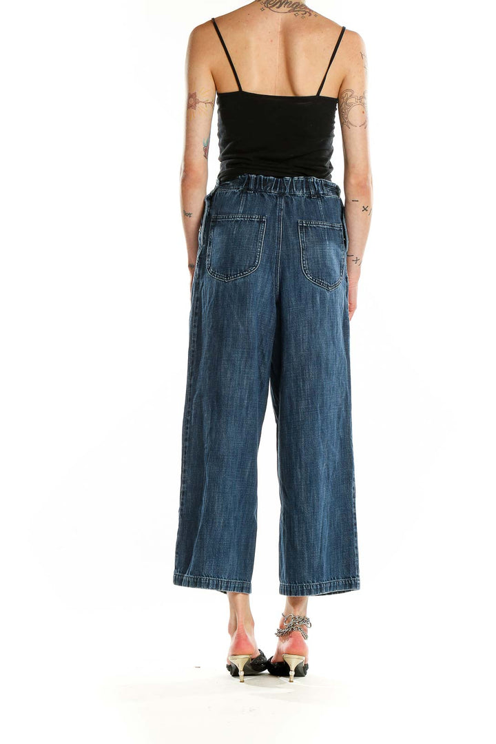 Blue Dark Rinse Wide Leg Jeans