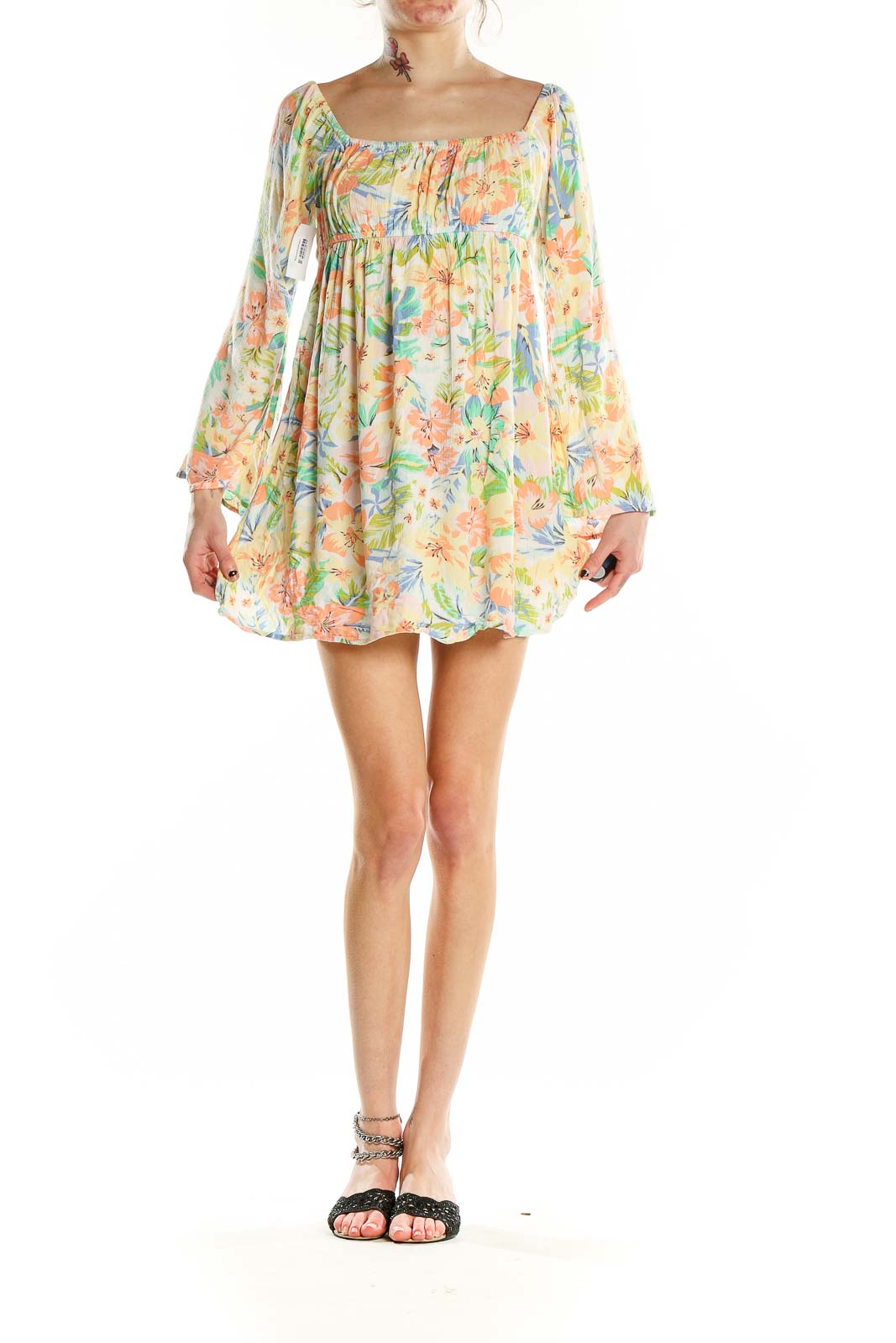 Multicolor Flare Tropical Print Dress